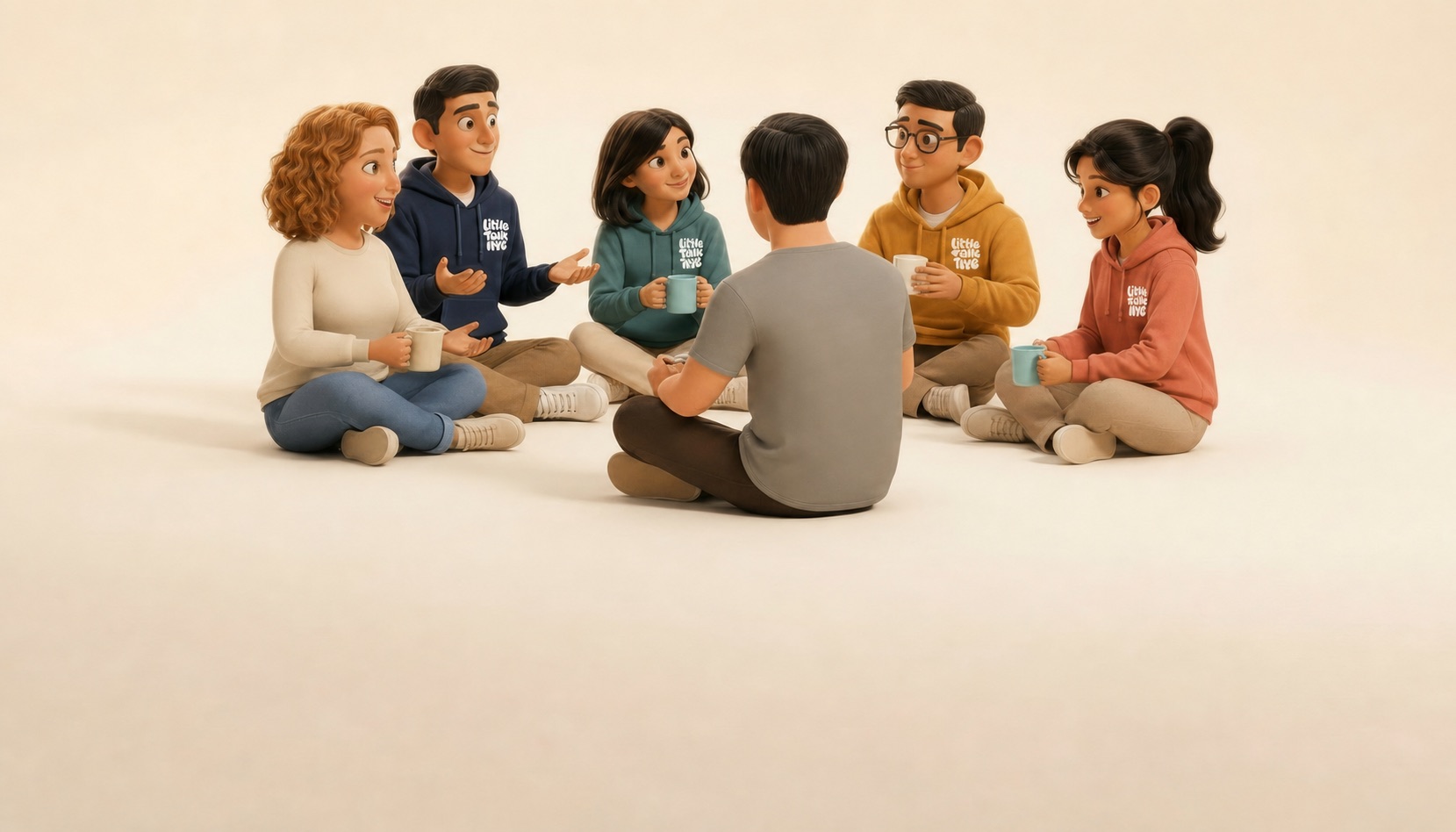 Ilustrasi sekelompok teman berbincang dan saling mendengarkan