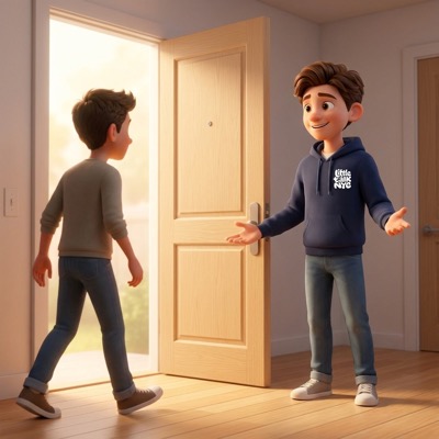 Trainer membuka pintu dan mempersilakan dengan hormat